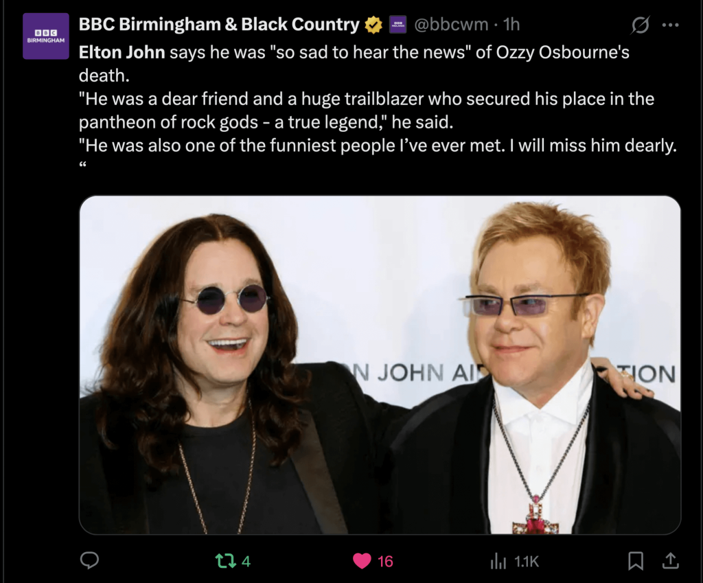 A somber, artistic image of Ozzy Osbourne and Elton John